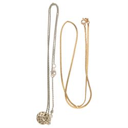 Silver and gold plated sunflower ring by Sheena McMaster, 9ct gold Victorian brooch, 14ct gold Chinese symbol necklace and pendant, costume brooch and a silver pendant necklace
