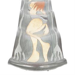 Studio pottery twin handled platter, of waved form, decorated with a female swimmer, L84cm, D22cm