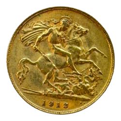 King George V 1913 gold half sovereign coin