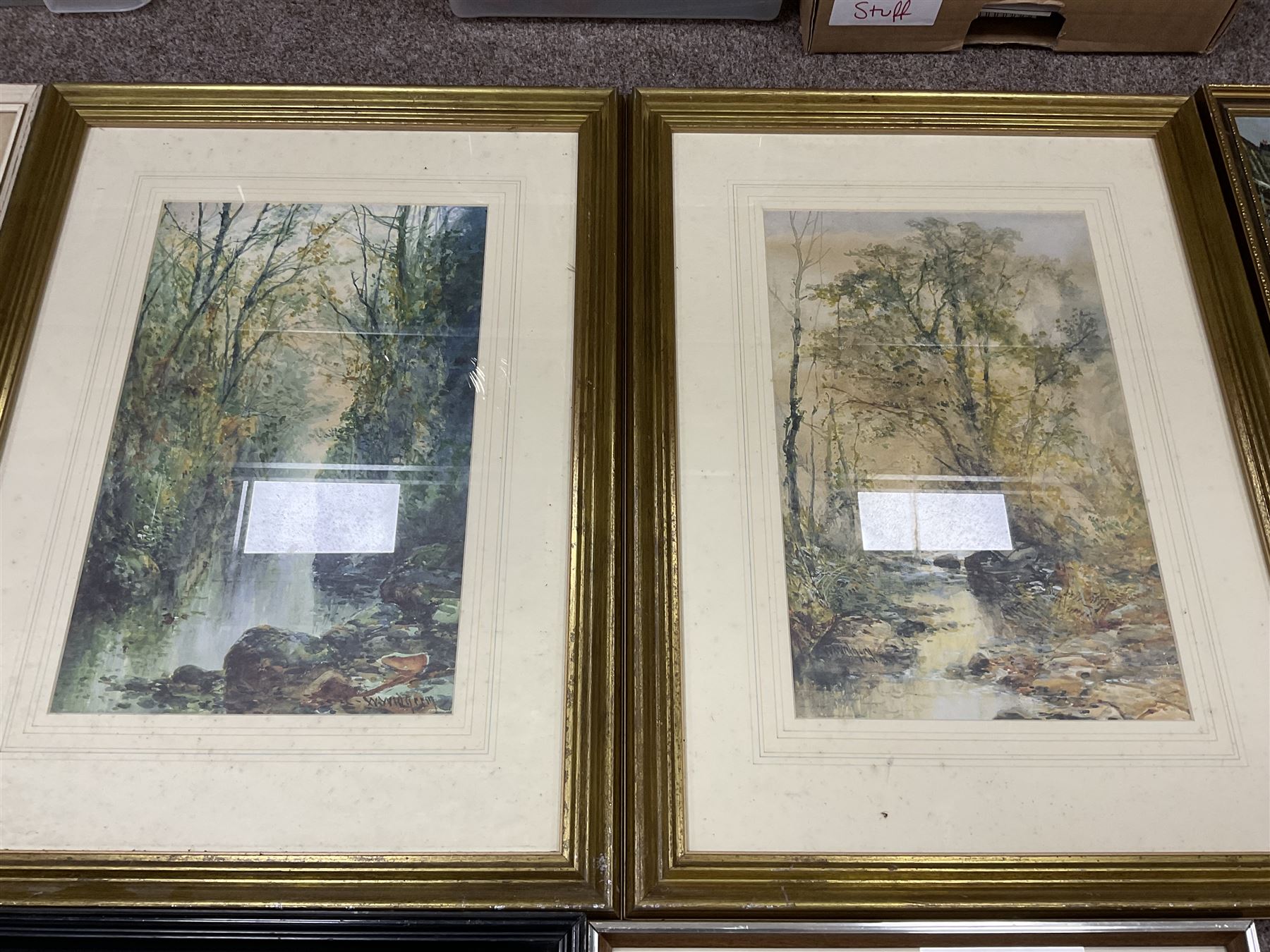 Collection of oil paintings and watercolours, artists to include, J Douglas, AH Angel, G Ashworth, portrait oil, Stuart Walton signed print, two William Widgery prints, etc