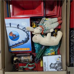 Quantity of OO gauge model railway, Meccano and other items and a pine toy box