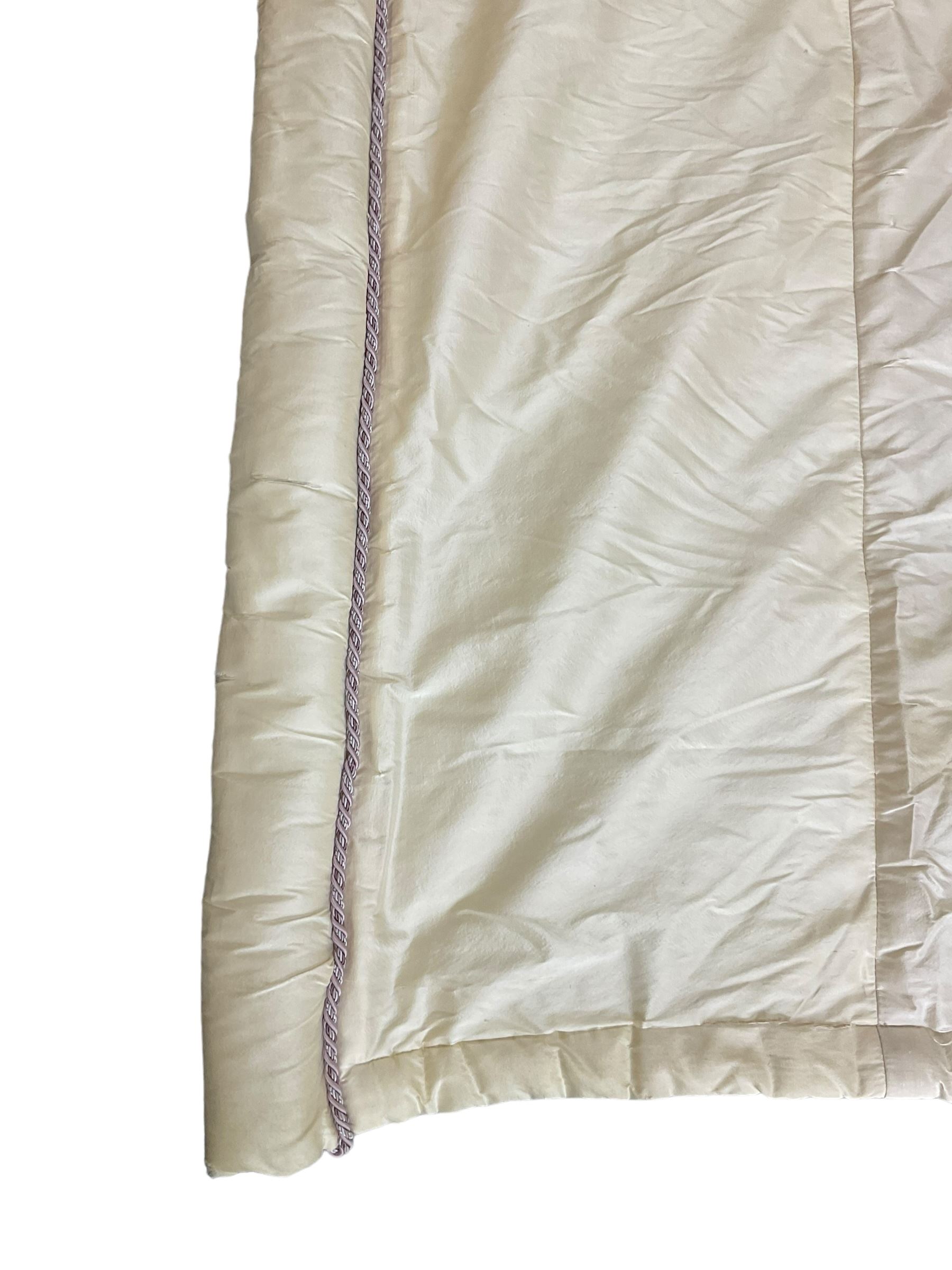 5' Kingsize headboard with stepped arch cresting, upholstered in cream silk with raised stitching decorated with trailing foliage branches and birds; matching bedspread (251cm x 218cm); two matching cushions  