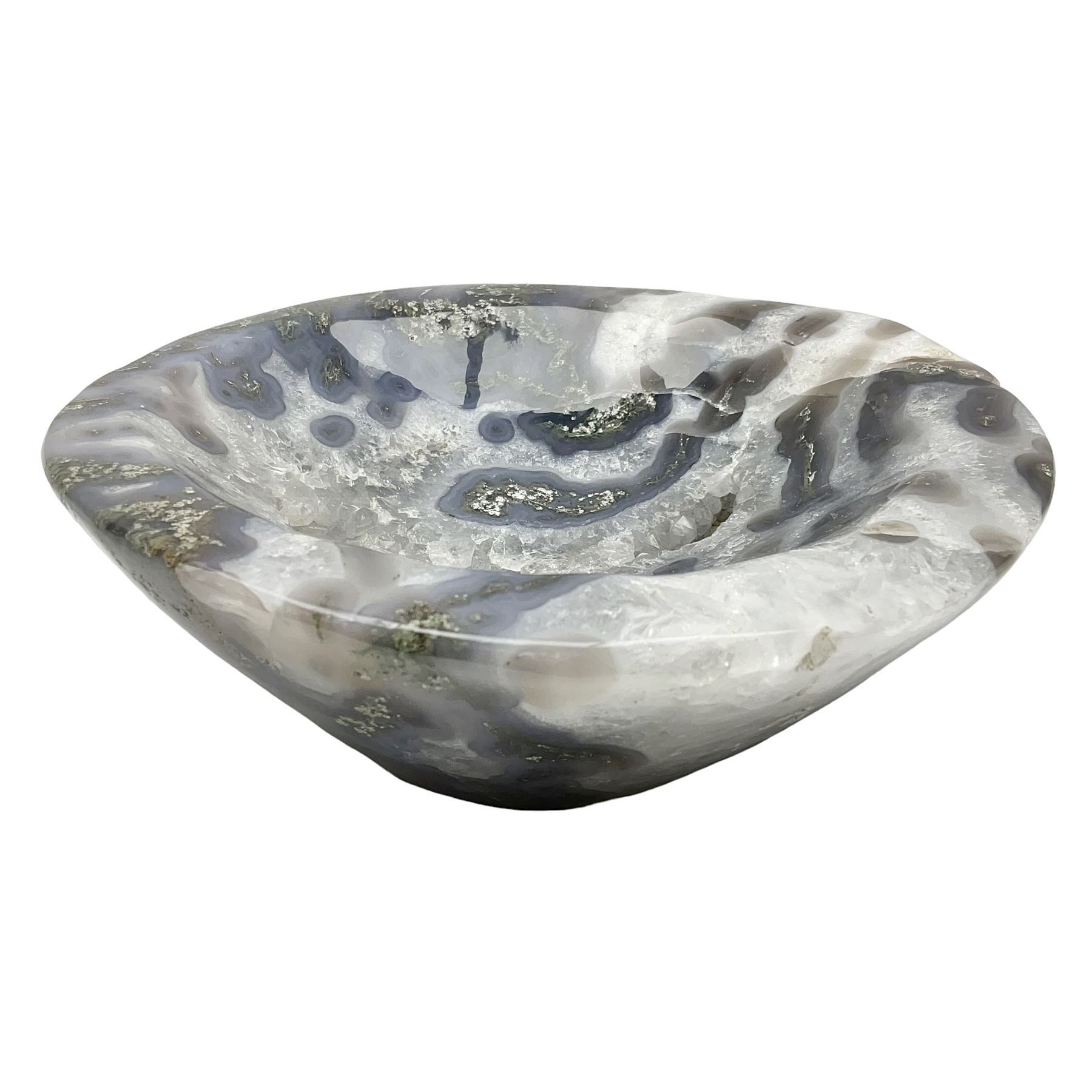 Polished agate bowl, with a shallow concave centre, D19cm, H7cm