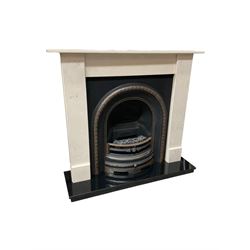 Aurora Dorchester Black Fire suite - granite style surround with cast iron insert, electric fire with remote and black hearth