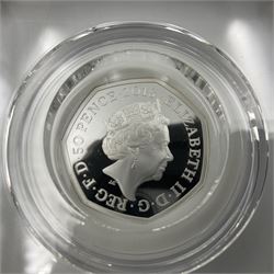 Four The Royal Mint United Kingdom 'Paddington' silver proof fifty pence coins, comprising '2018 'At the Station', 2018 'At the Palace', 2019 'At St Paul's' and 2019 'At the Tower', all cased with certificates 