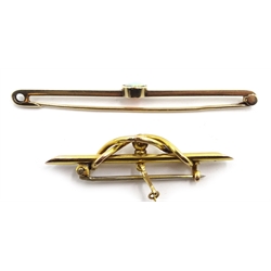  Edwardian gold rim set opal bar brooch and one other gold brooch, both stamped 9ct  