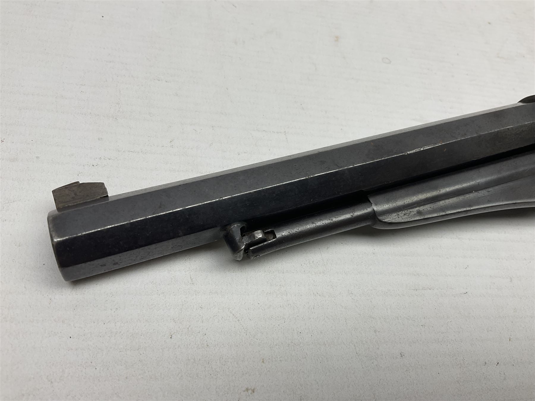 Unmarked Spencer & Rogers type Remington style .44 cal. six-shot percussion revolver, 20cm octagonal barrel with loading lever under, brass trigger guard and two-piece wooden grip L37cm overall; together with a framed watercolour by Alan J. Gray dated 2009 entitled 'The Remington .44 Calibre 1861 Navy Revolver'  19 x 42cm (2)