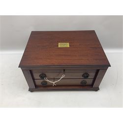 Late 19th/early 20th century part canteen of OEP silver plated cutlery in Wellington style mahogany lift-top two drawer cabinet, H25.5cm