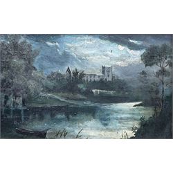 Walter Linsley Meegan (British c1860-1944): Fountains Abbey by Moonlight, oil on canvas unsigned 18cm x 29cm