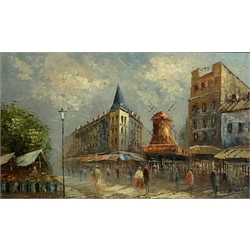 V Bergen (Continental Contemporary): Street Scene with Windmill, oil on board signed 43cm x 73cm