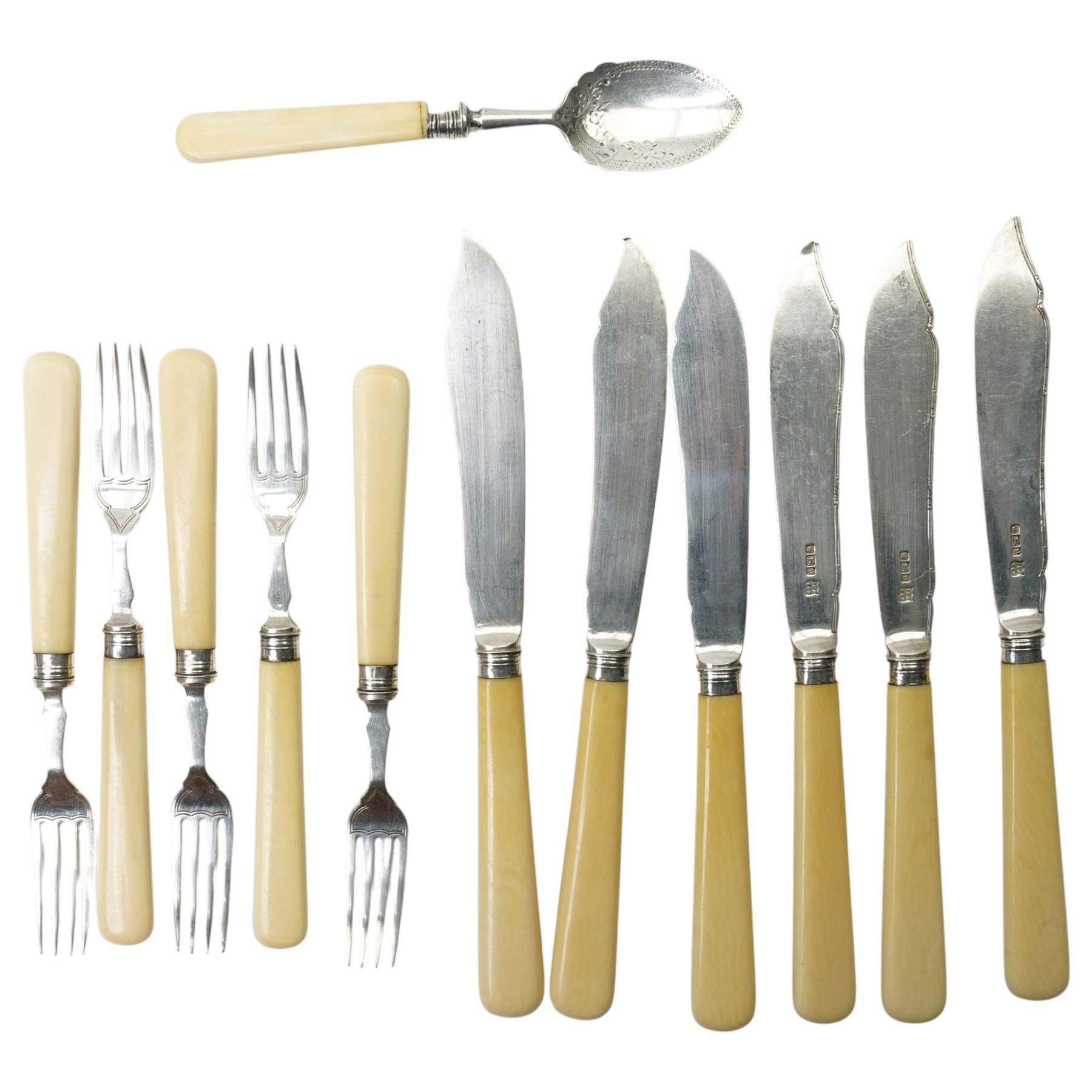 Collection of silver fish knives and forks