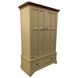 Laura Ashley cream finish double wardrobe with drawer to base, panelled doors