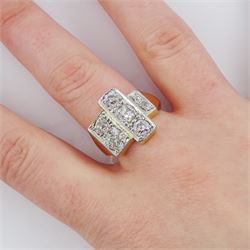 Mid 20th century seven stone old cut diamond stepped abstract design ring, the inner shank engraved, dated (19)48 and stamped 18ct Pt, largest diamond approx 0.60 carat, total diamond weight approx 2.15 carat