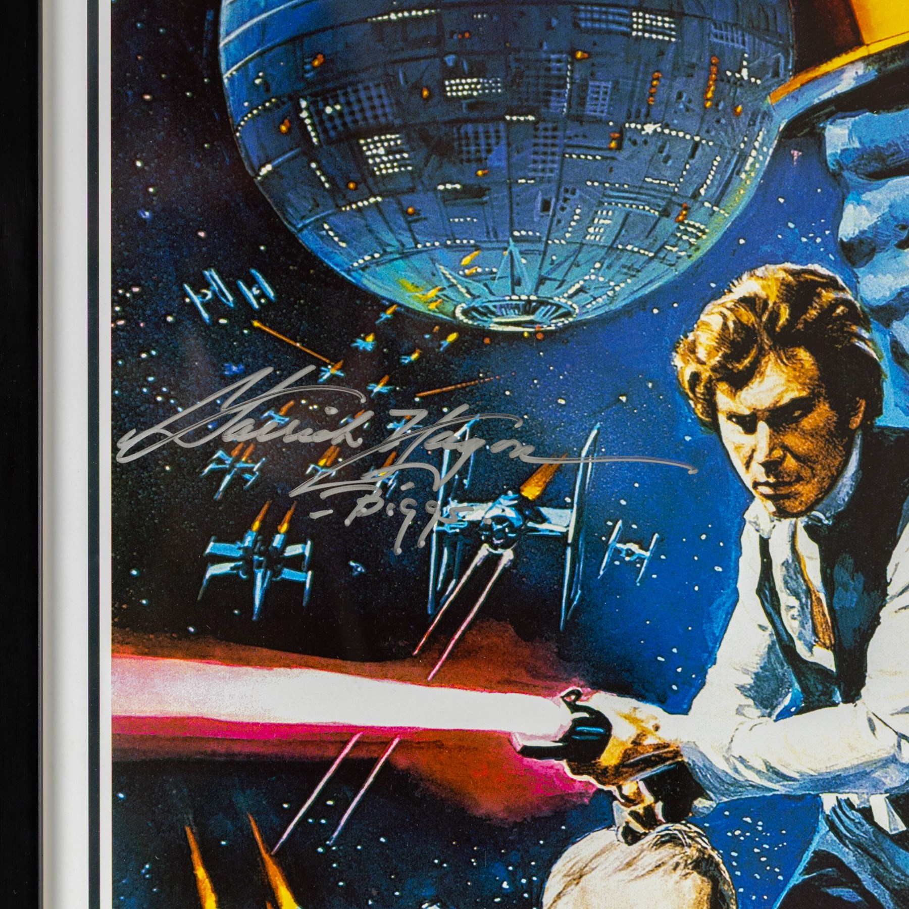 Limited edition multi-signed one sheet Star Wars poster, signed by Kenny Baker, Jerome Blake, Phil Brown, Jeremy Bulloch, Silas Carson, Mike Carter, Michaela Cottrell, Oliver Ford Davies, Mike Edmonds, Garrick Hagan and Michael Sheard, with certificate of authenticity form Collector Zone, framed, poster H90cm, W62cm