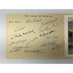 Hotel brochure signed by the Great Britain football XI who played the Rest of Europe at Hampden Park 10th May 1947, from the Forest Hills Hotel, Loch Ard, Aberfoyle, Perthshire; the brochure signed on the inside front cover with fourteen signatures of Winterbottom (selector), Shaw (trainer), Hardwick (captain), Swift, Hughes, Macaulay, Vernon, Burgess, Matthews, Mannion, Lawton, Steel, Liddell and George Young (reserve), to which is added Horatio (Raich) Carter. Auctioneer's Note: This match was played in front of a crowd of 134,000 to celebrate the return of the Home Nations to FIFA and became known as 'The Match of the Century' with GB winning 6-1. Provenance: By direct descent from the family of Raich Carter having been consigned by his daughter Jane Carter.