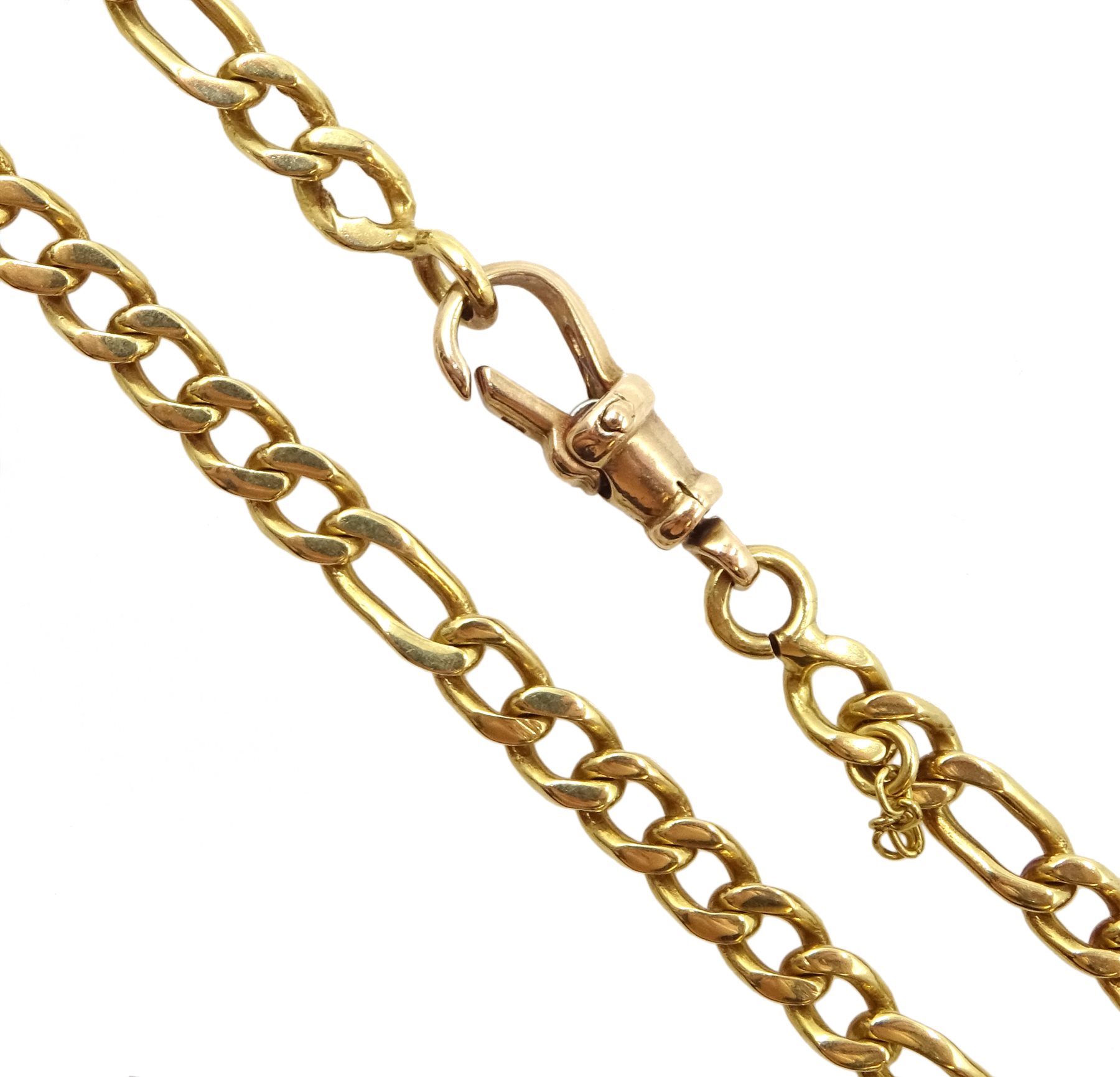 Gold figaro link chain necklace, stamped 18ct, with gold clip stamped 9kt