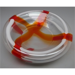  Guzzini clear glass bowl with orange cross centre, D40cm  