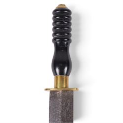1930s German diver's knife by Siebe Gorman & Co, with double edged 20cm blade, brass crossguard and turned Bakelite handle, housed within brass scabbard with leather belt-loop