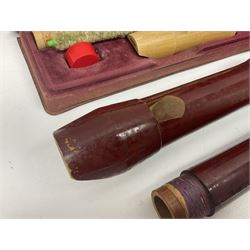 Three wooden recorders - 1970s Schotts 'Concert' three-piece tenor; 1990s Dolmetsch treble, cased; and 1980s Moech descant, cased (3)