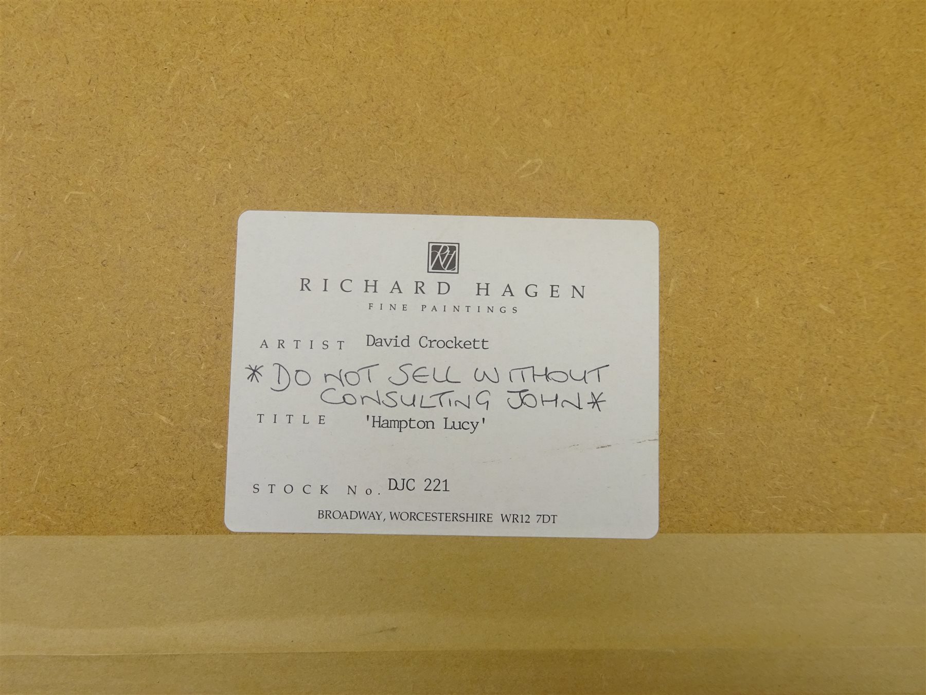 David John Crockett (British 1923-2009): 'Hampton Lucy', watercolour signed, titled on Richard Hagen gallery label verso 17cm x 25cm