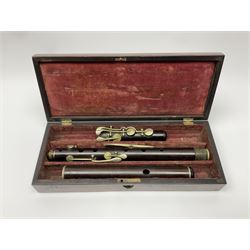 Victorian rosewood and nickel three-section flute by A. Buffet Paris, impressed 'S.R. Chappell 52 New Bond Street London 1851' L62cm; in fitted rosewood box