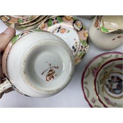 Calais Imari style part tea service, Mason's Chartreuse pattern plate, Arthur Wood Gaudy Welsh style coffee pot, and Victoria Ware teacup and saucer
