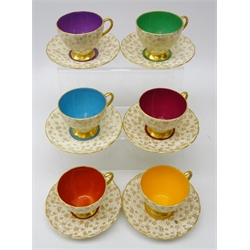  Set of six Art Deco Foley China Harlequin coffee cups and saucers (12)  