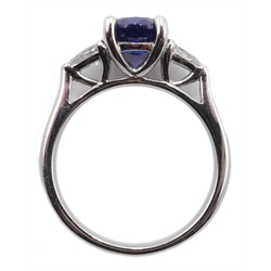  18ct white gold round sapphire and pear shaped diamond ring, hallmarked, sapphire 1.5 carat  