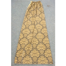  Two pairs thermal lined curtains, gold and blue floral pattern, with pelmets, W280cm  - 230cm  