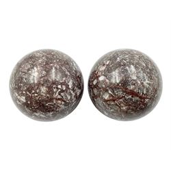 Pair of red jasper spheres, D6cm