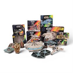 Kenner Star Wars The Power of the Force playsets, including Dewback and Sandtrooper, Rebel Snowspeeder, Darth Vader's Tie Fighter, Bantha and Tusken Raider, Speeder Bike with Luke Skywalker, X-Wing Fighter =, Tie Fighter and Millennium Falcon, all with boxes