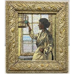 Harold Harvey (Newlyn School 1874-1941): Study for 'First Light', oil on panel signed c.1919, 24cm x 19cm 
Notes: First Light sold Sotheby's London 28th October 2008 Lot 231