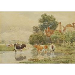 John MacPherson (British fl.1858-1891): Cows Paddling in the River, watercolour signed 13cm x 18cm