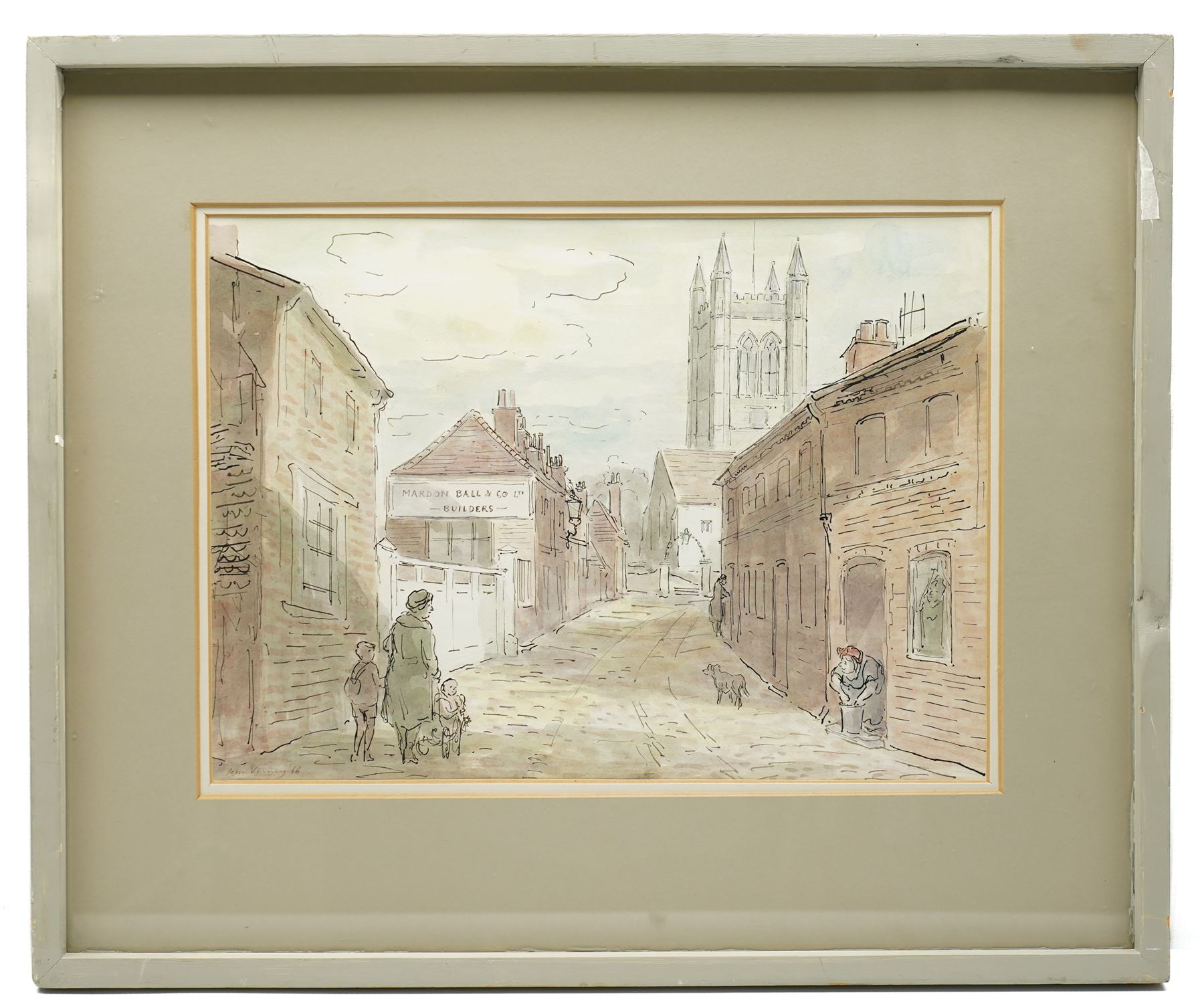 Sir John Verney (British 1913-1992): 'Lower Church Lane' - Farnham, watercolour signed and dated '66, titled on Ashgate Gallery label verso 27cm x 38cm 