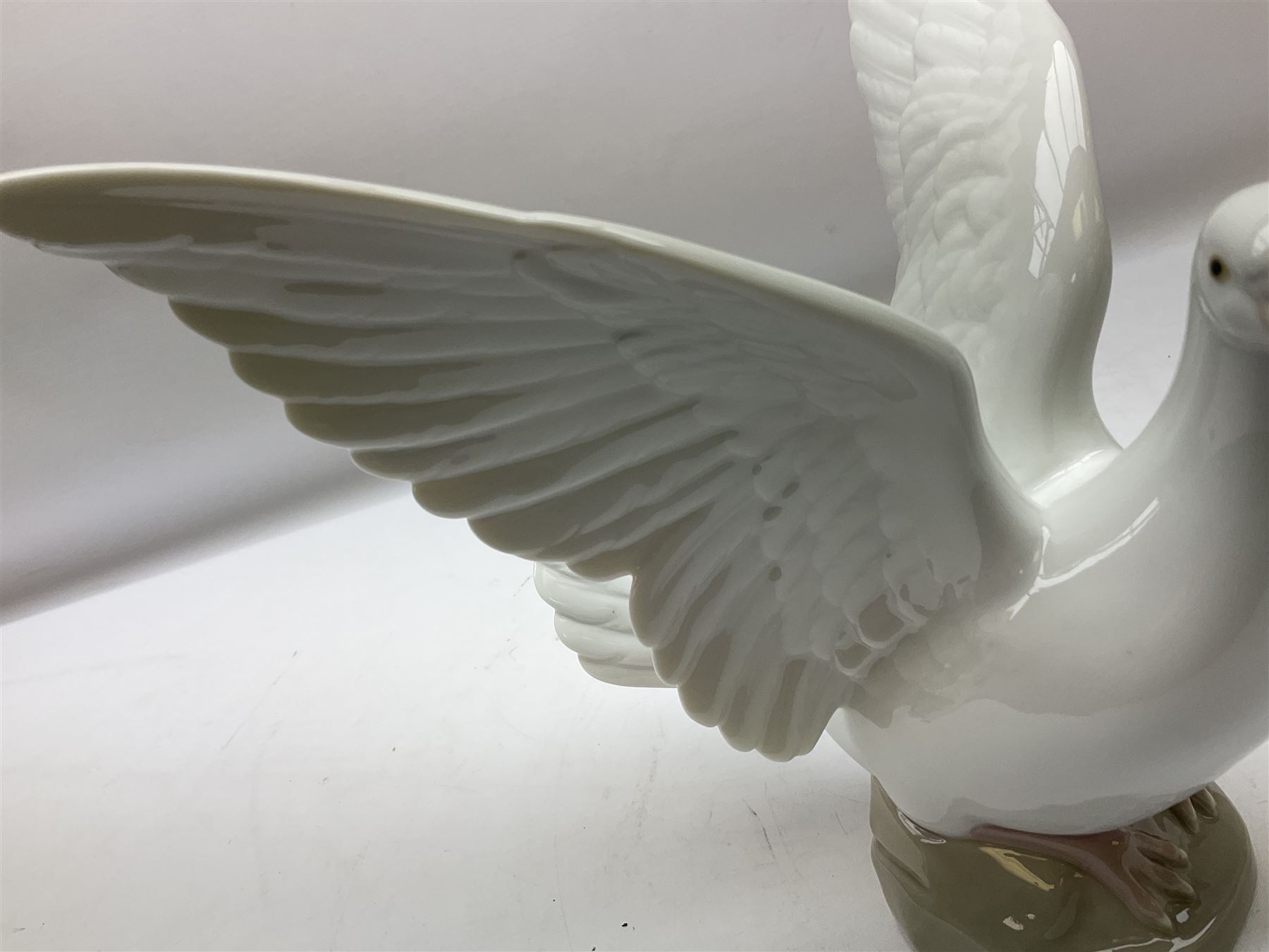 Four Lladro dove figures, comprising Taking Flight no 6288, Dove no 1015, Proud Dove no 6290 and Peaceful Dove no 6289, all with original boxes, largest example H20.5cm 