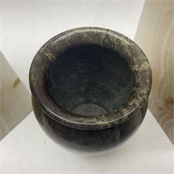 Alabaster bookends, together with marble vase 