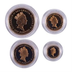 Queen Elizabeth II 1989 gold proof Britannia four coin set, one hundred pound to ten pound, cased with certificate