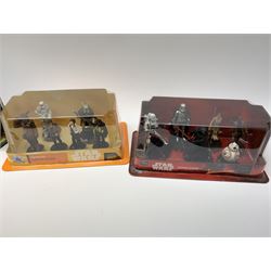 Star Wars - Disney Store The Force Awakens figurine playset, Poe's X-Wing Fighter, Snowspeeder and First Order Tie Fighter; Solo figurine set; The Last Jedi Elite Series die-cast action figure of Praetorian Guard; all mint and boxed; together with Star Wars Episode 1 card game, boxed (7)