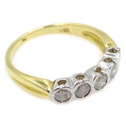  Gold five stone bezel set diamond ring, hallmarked 18ct  