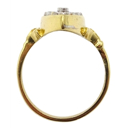  18ct gold diamond set, openwork marquise shape ring, hallmarked  