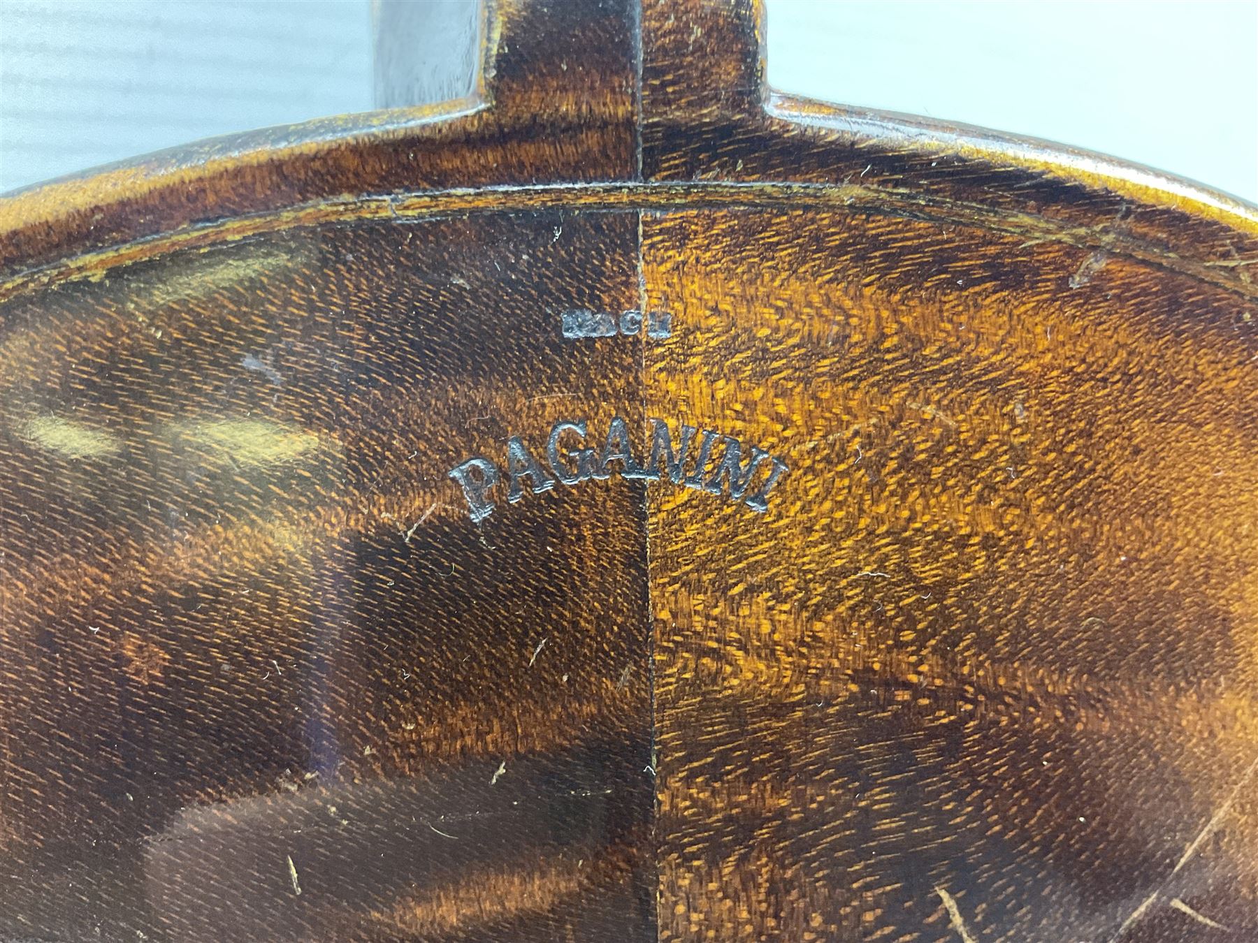 German trade violin c1900 stamped PAGANINI with 35.5cm two-piece maple back and ribs and spruce top L58.5cm overall; in carrying case; and another German trade violin for spares or repair; in carrying case (2)
