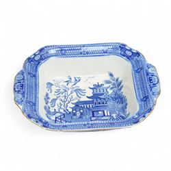 Large collection of Burleigh Ware blue and white Willow pattern dinnerware, comprising twenty one dinner plates, twelve side plates, four platters of graduating size, two tureens with saucers, and two vegetable dishes