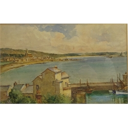  Steam Train Approaching a Bridge, Figure Walking Along a Country Path, Seascape and Farmstead, four watercolours by George Taylor, three unsigned max 32cm x 48cm (4)  