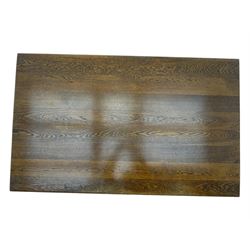 Mid-20th century Dutch oak dining table, rectangular top raised on square supports with tapered sections; four ladderback dining chairs, on turned supports with H-stretchers