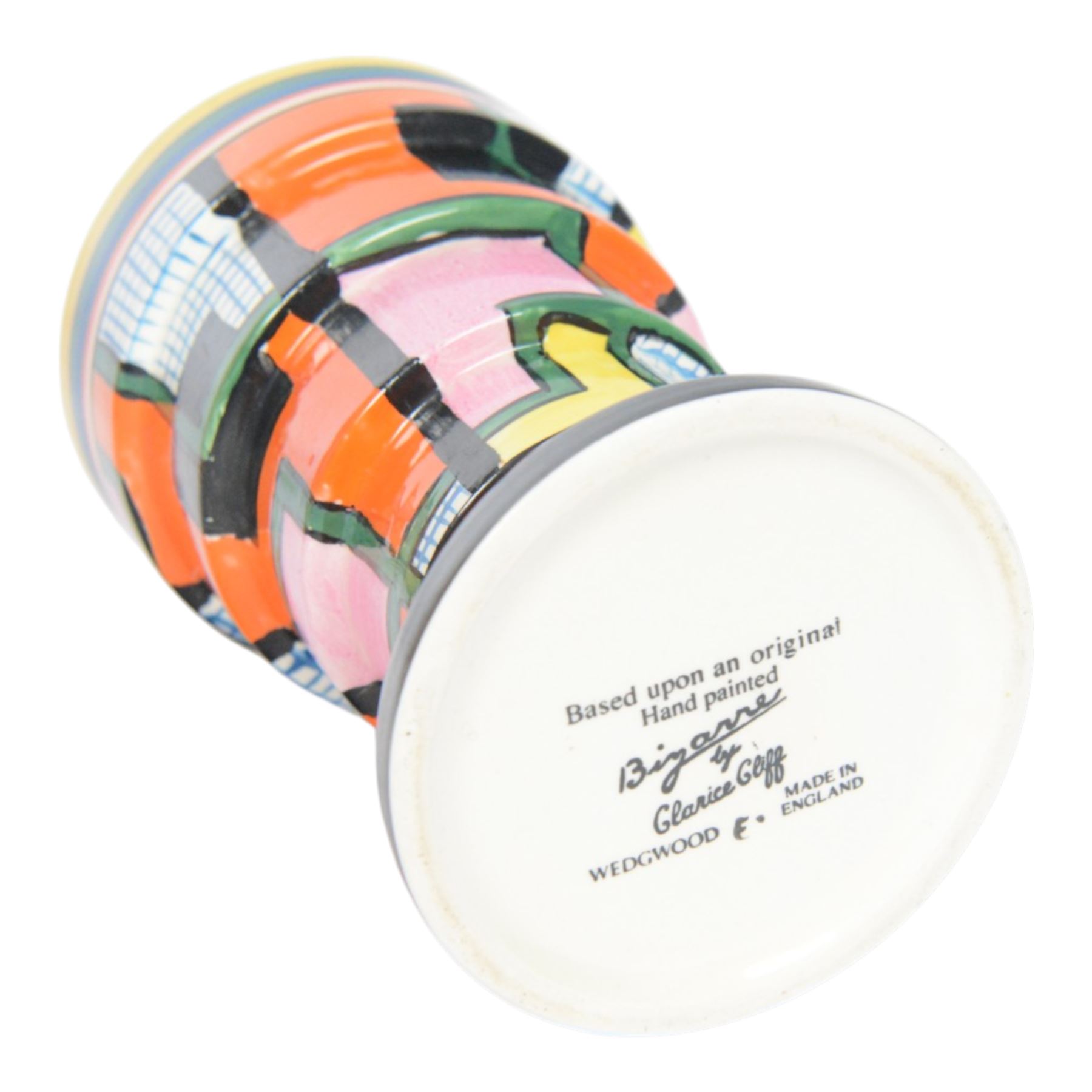 Wedgwood Bizarre by Clarice Cliff, Football vase 366, hand painted based upon an original, limited edition 175/250, with certificate and box, H15cm 