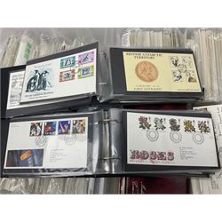 Quantity of Great British and other first day covers, many with printed addresses and special postmarks , Falkland Islands, British Antarctic Territory etc, small number of presentation packs, miniature sheets etc, housed in folders and loose, in two boxes