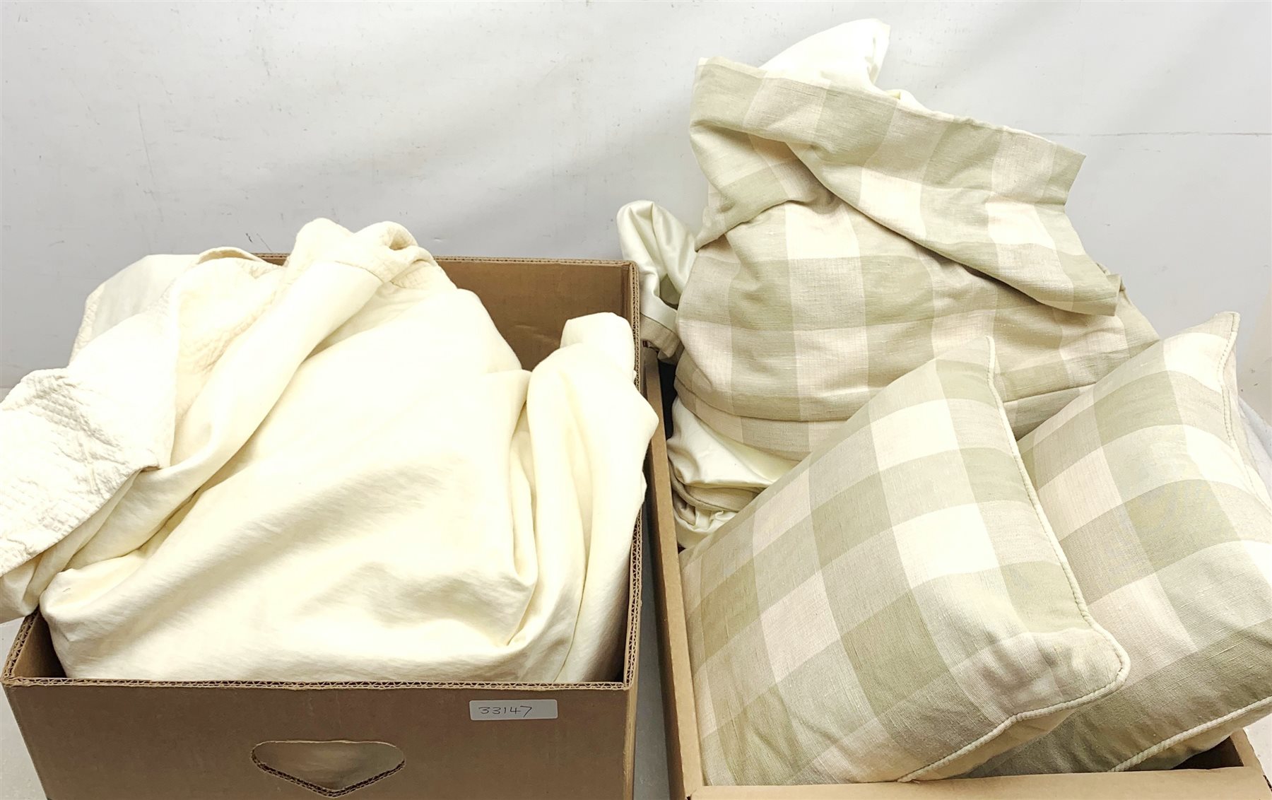 A Colefax and Fowler Eaton check pattern pair of pillow cases, and matching valance, together with a separate quilted style bedspread 