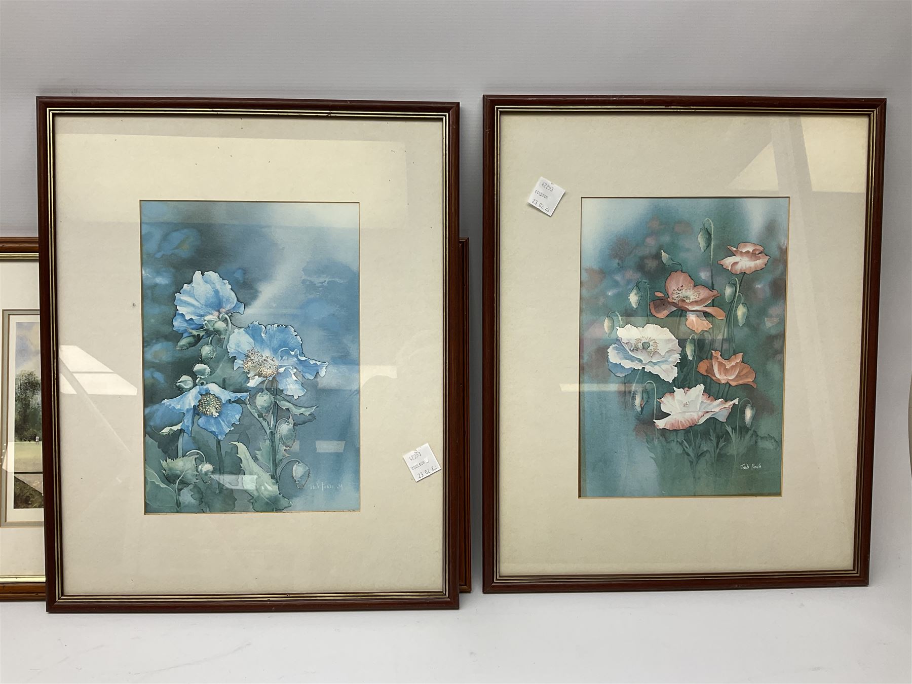 After Terry Harrison (20th century): Landscapes and Cricket, three colour prints signed in pencil together with four prints of flowers and one other max 45cm x 34cm (8)