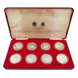 Eight Queen Elizabeth II sterling silver crown coins commemorating the Queen's 1977 Silver Jubilee, cased with certificate