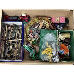 Two Dinky die cast models, Thunderbird 2 and Lady Penelope, Corgi Oldsmobile Super 88 and quantity of other toys to include painted metal figures etc